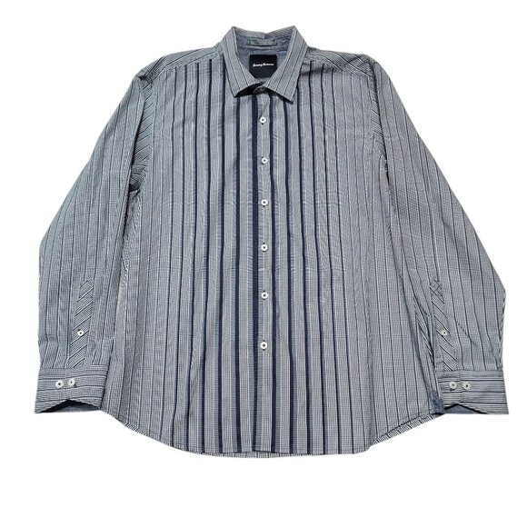 Tommy Bahama‎ Mens Island Modern Fit Striped Button-Down Shirt L Cotton Gray - Picture 8 of 8